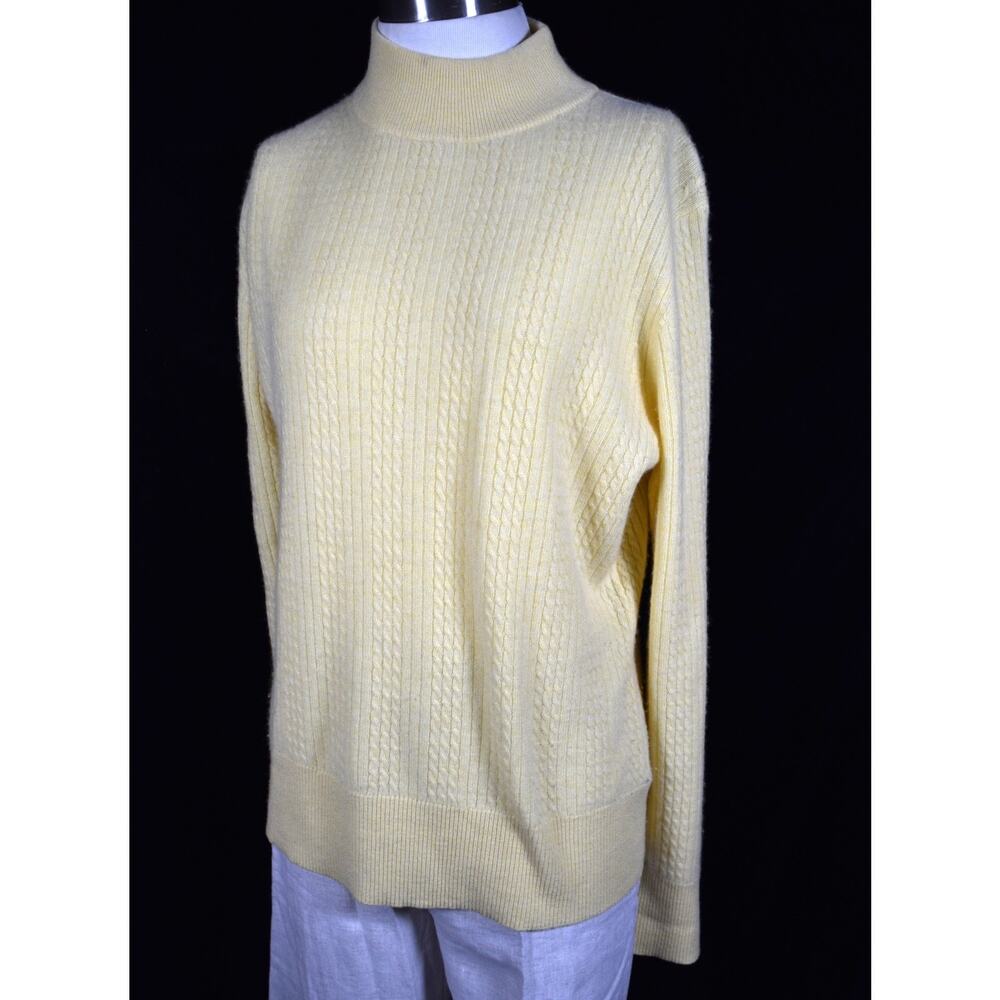 Investments Fine Cashmere Yellow Mock Neck Cable Knit Pullover Sweater Sz L